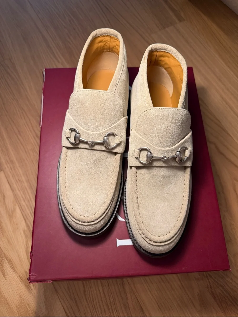 Men's Suede Sylke Bit Loafers in Light Beige